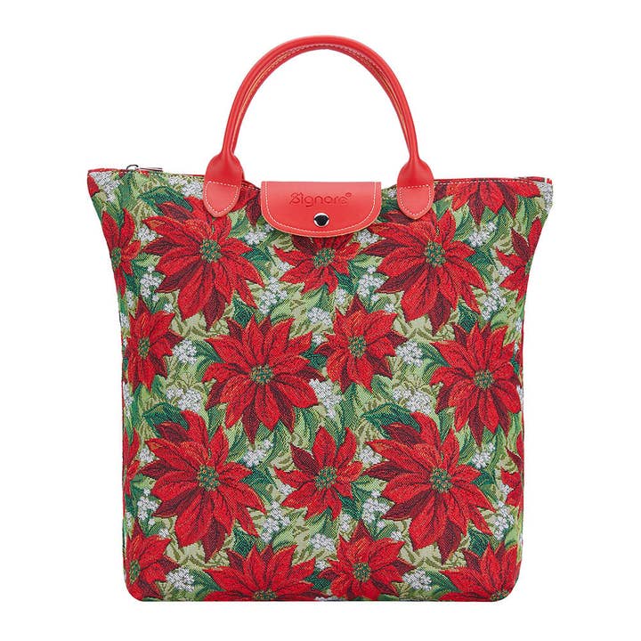 FDAW-XMAS-POIN| XMAS POINSETTIAS FOLDABLE REUSABLE GROCERY BAG for wholesale by SignareArt