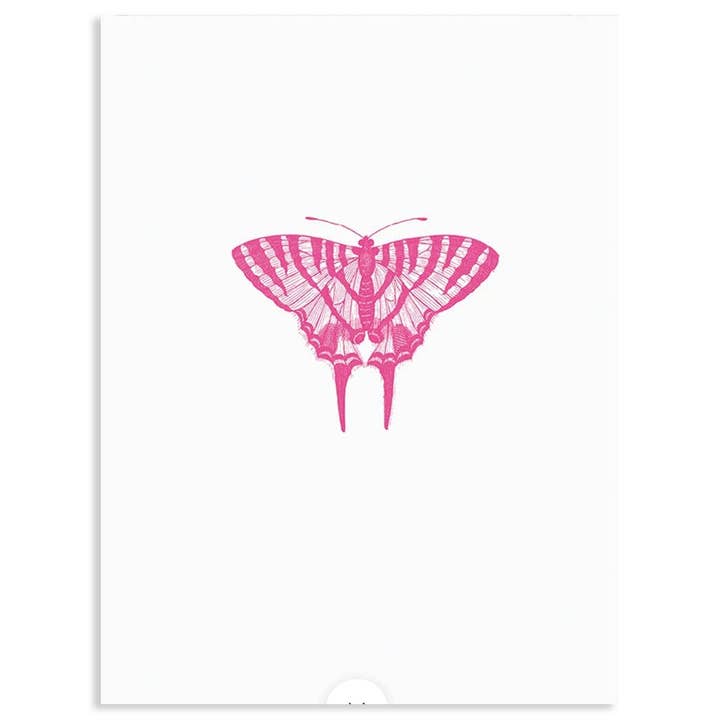 PINK BUTTERFLY BLANK GREETING CARD 3.5 x 4.75" for wholesale by Calypso Cards LLC