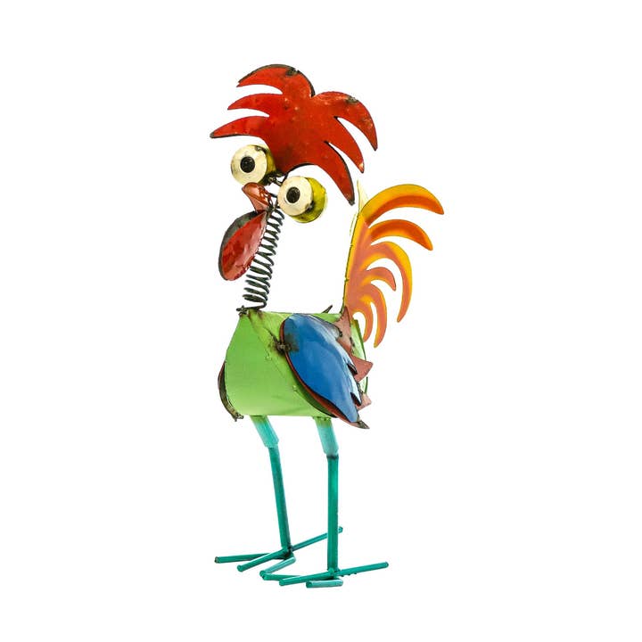 Metal Crazy Rooster Figurine for wholesale by Rustic Arrow