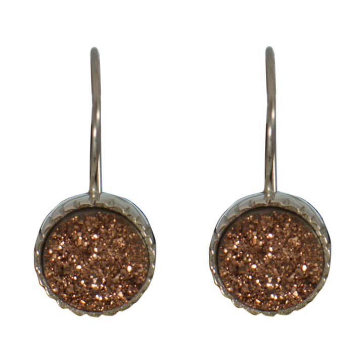 SALE Peacock Copper Druzy Sterling Dangle Earrings for wholesale by Saraswati Imports