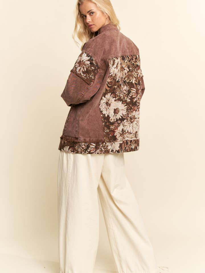 Davi & Dani - Wholesale Jacket - Women's - STONE WASHED DENIM JACQUARD PANEL MIDI JACKET19