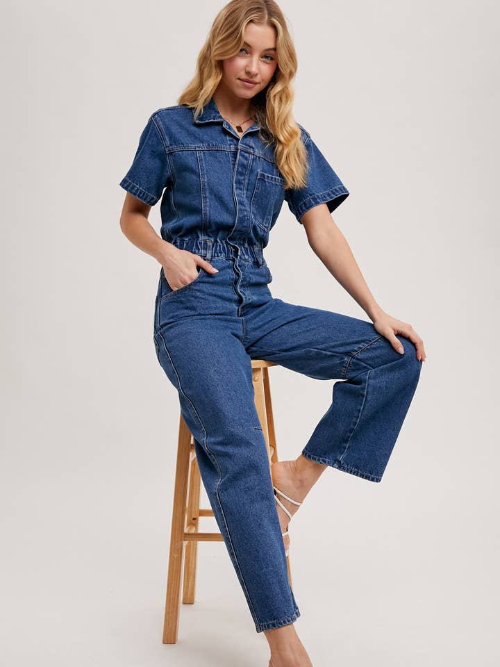 DENIM JUMPSUIT VOOR TIMMERMAN MET KNOOPSLUITING AAN DE VOORKANT voor wholesale door Bluivy