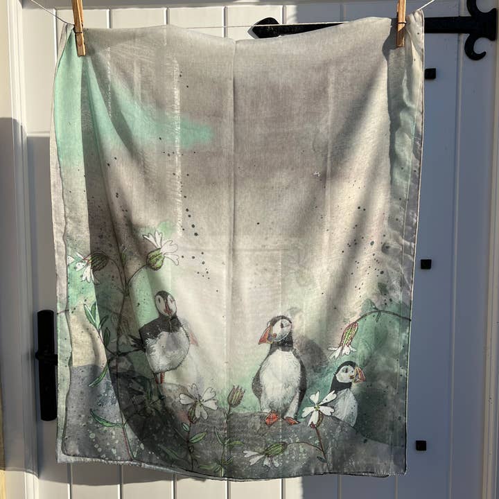 Puffins Lenço Longo por atacado de Alex Clark Art