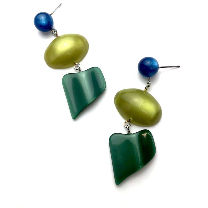 Peacock and Evergreen Moonglow Statement Earrings for wholesale by Leetie Lovendale
