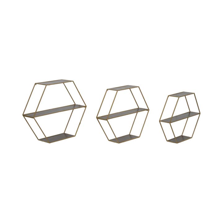 Sagebrook Home – wholesale Vägghylla – Guld 21/24/26 tum Trä Hexagon Vikbar Vägg Hylla (Set om 3)