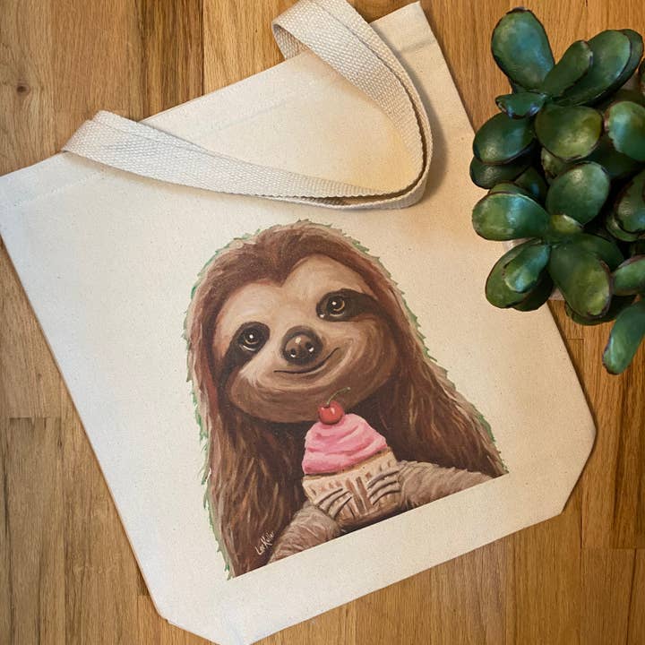 Hippie Hound Studios - Vendita all'ingrosso Borsa tote - Donna - Borsa tote a soffietto, Sloth Tote Bag 'Speedy', Animal Tote Bag1