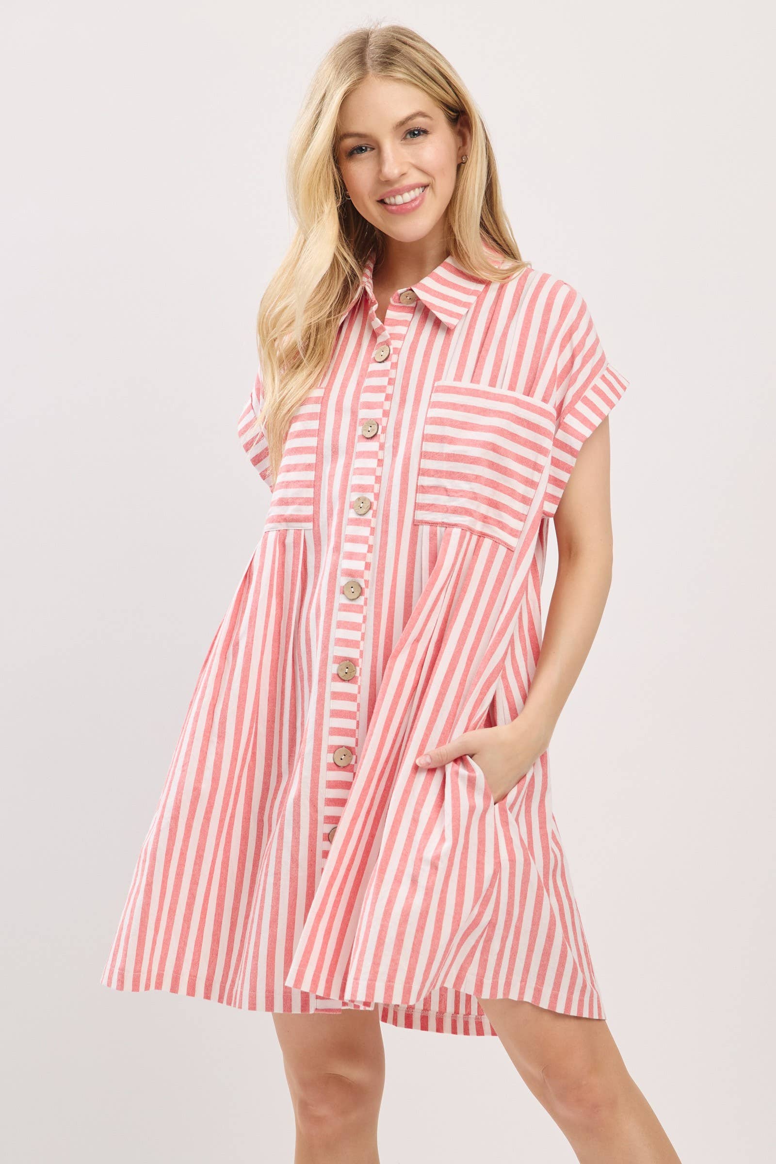 Sewn and Seen - Vente Robe – femme - ROBE TUNIQUE À RAYURES EN COTON AVEC BOUTONS3