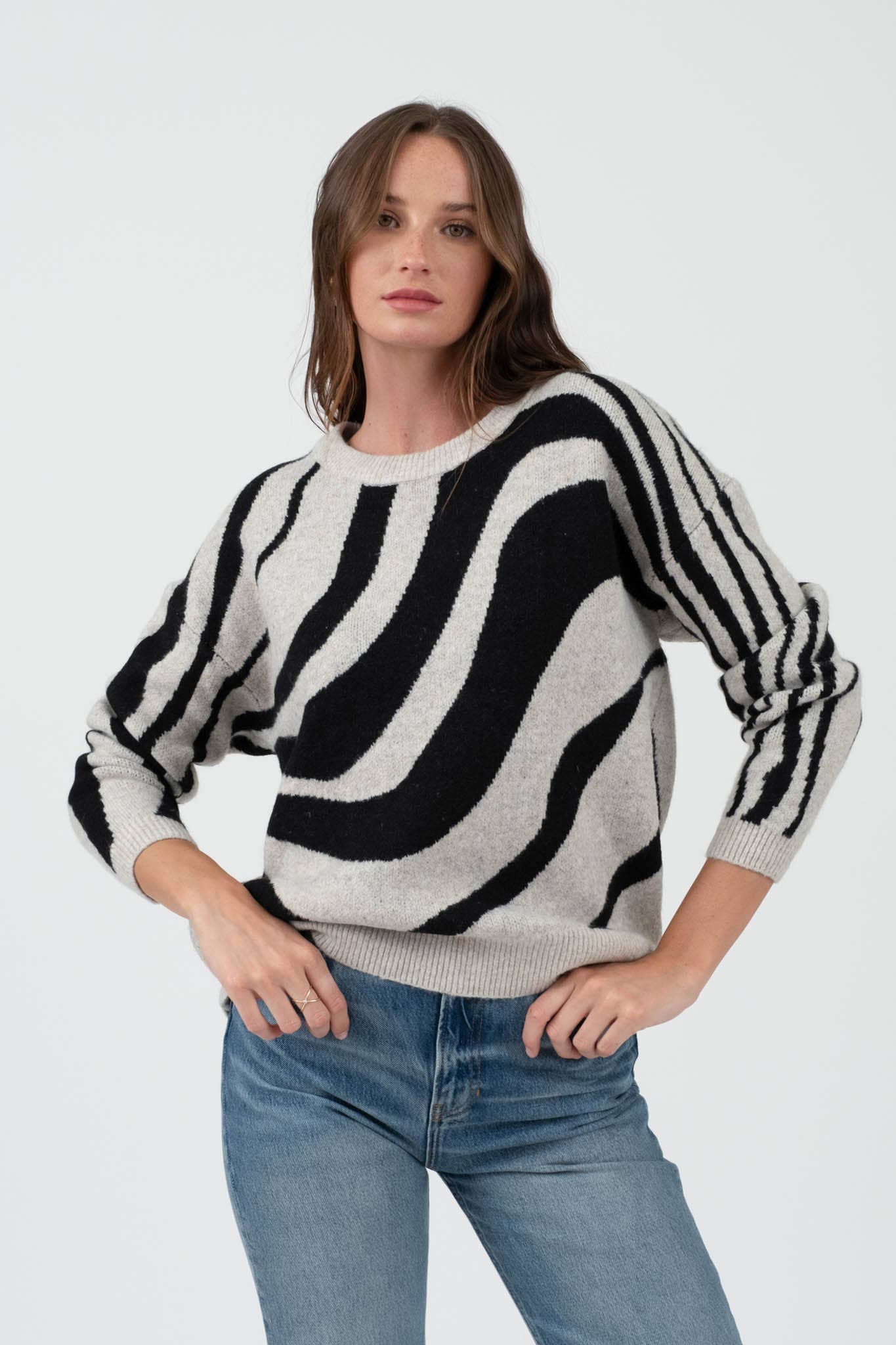 WHITE ZEBRA PRINT LONG SLEEVE SWEATER for wholesale on Faire3