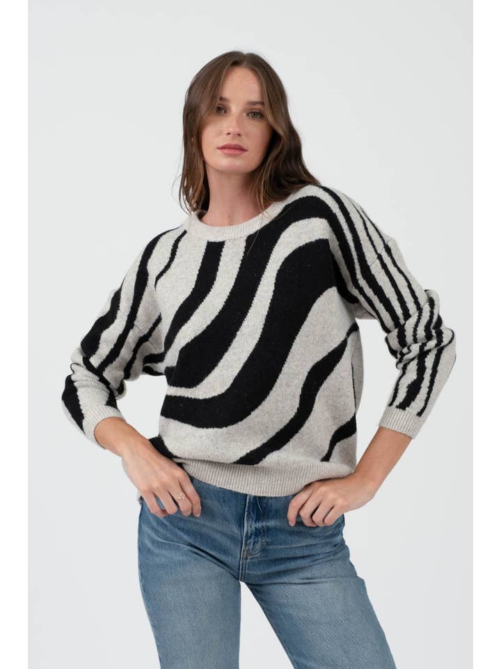 WHITE ZEBRA PRINT LONG SLEEVE SWEATER for wholesale on Faire3