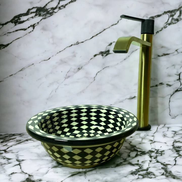 Moroccan Sink - Venta al por mayor Conjunto de accesorios de baño - Lavabo marroquí en blanco y negro1