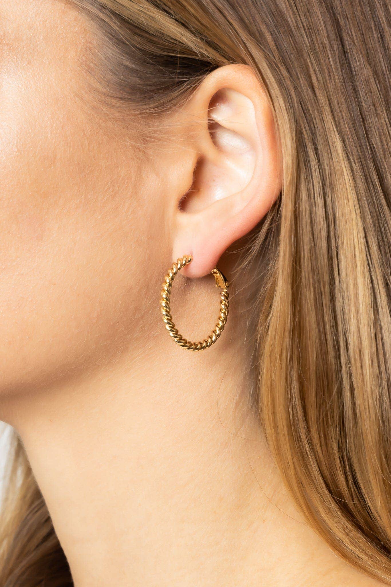 MiMi Wholesale - Wholesale Hoop Earrings - 14K Metal Omega Closure Textured Hoop Earrings0