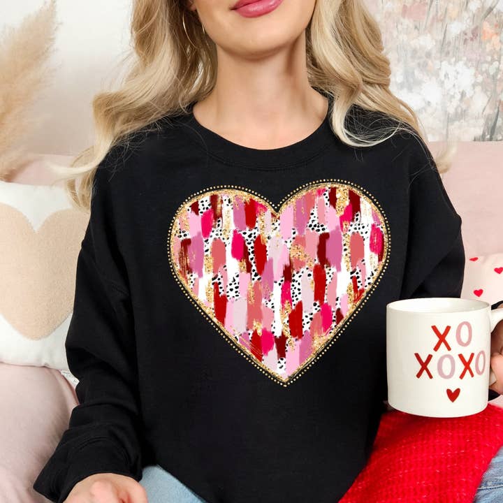 Penselstrøg Hjerte på Sort for engroshandel hos Sunfire Tees