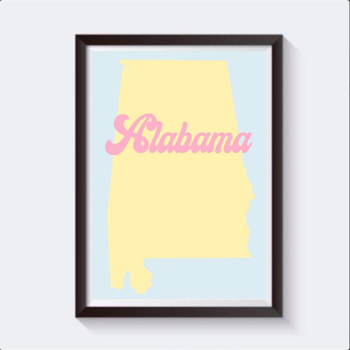 Alabama Retro Kort Travel Print - Fås i 6 størrelser for engroshandel hos 2 Sisters