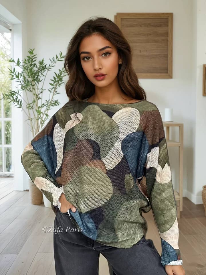 29F12H57-453-Printed knit sweater for wholesale by ZAFA PARIS