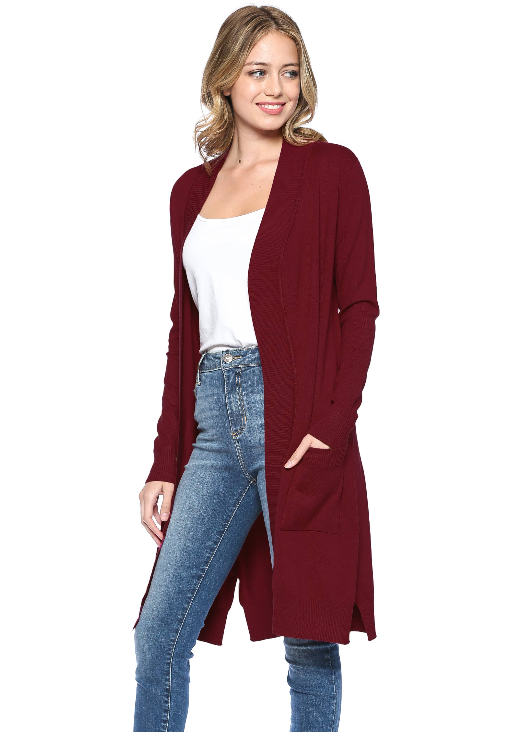 Newself Collection - Vente Cardigan – femme - Cardigan long en tricot ouvert classique à manches longues1