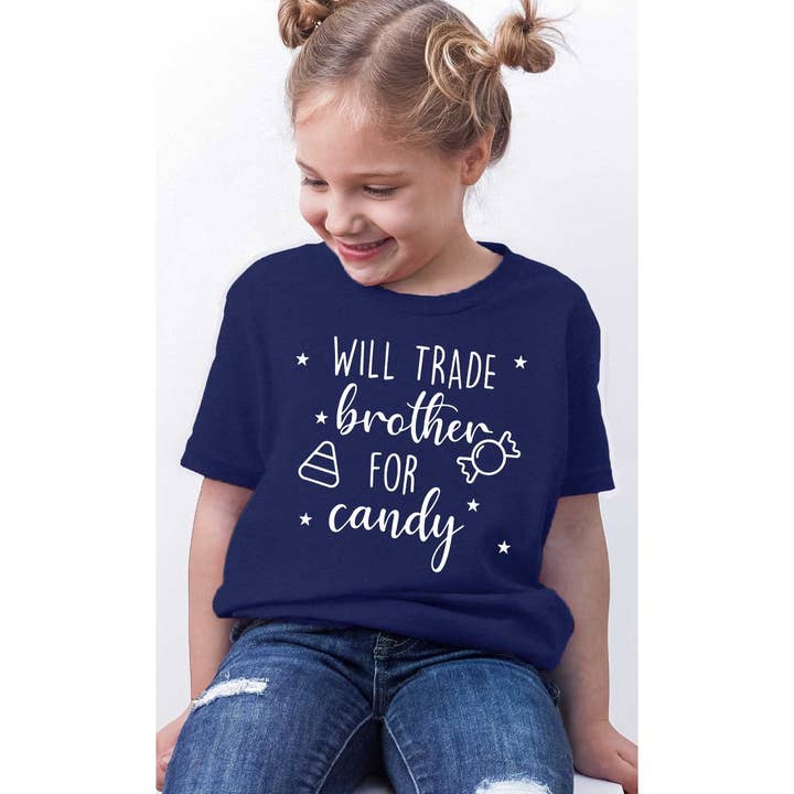 Kids By Kissed Apparel - Venta al por mayor Camiseta serigrafiada - Niños - Camiseta estampada para niños Trade Brother for Candy