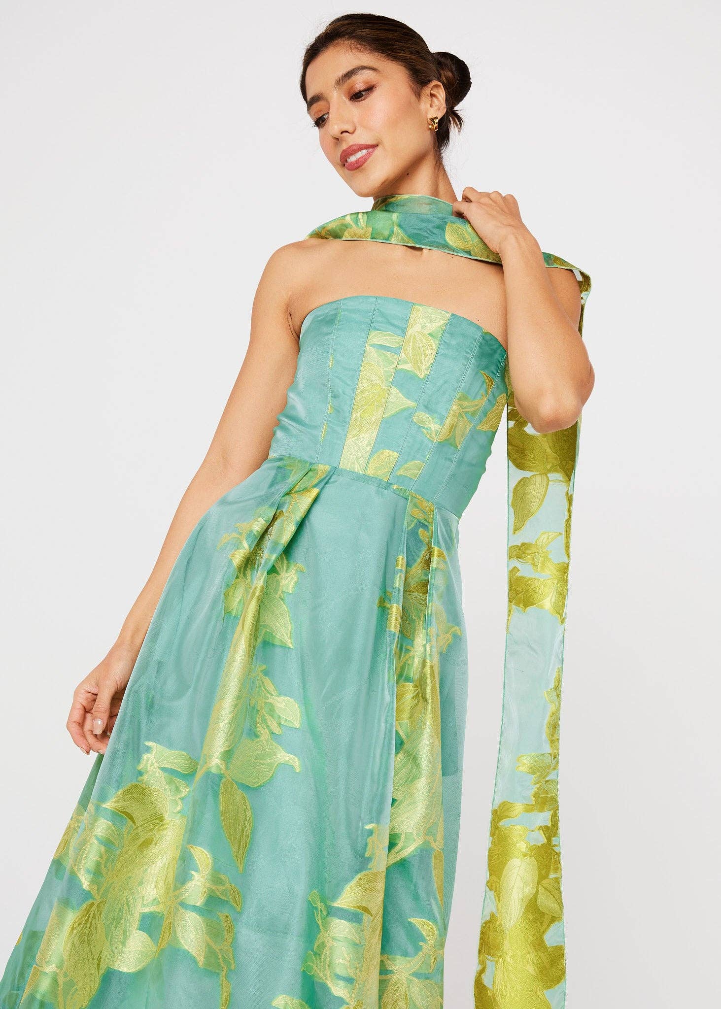 Catherine Gown Teal Leaf Organza for wholesale on Faire1