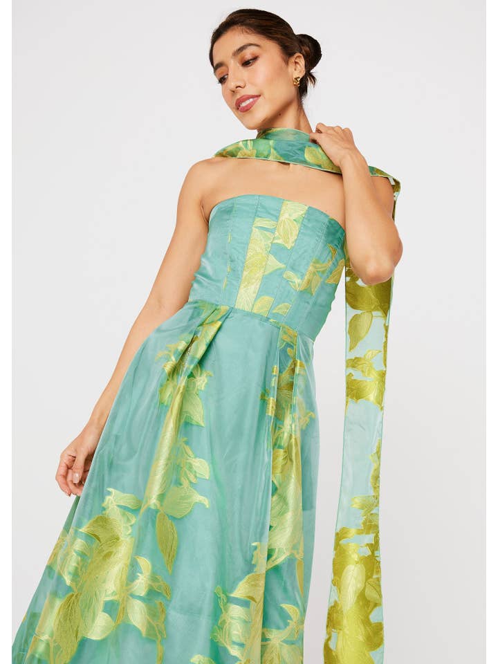 Catherine Gown Teal Leaf Organza for wholesale on Faire1