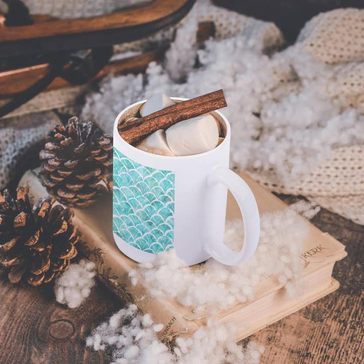 3dRose - Wholesale Coffee Mug - 3dRose, Pretty, Aqua and White Watercolor Japanese Fan Pattern, Mug11