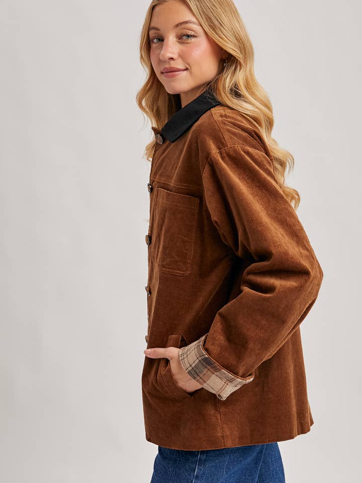 Bluivy - Wholesale Coat - Women's - CORDUROY BUTTON DOWN BARN COAT INNER PLAID7