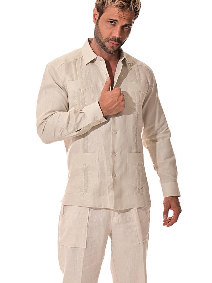 Men's Guayabera 100% Irish Linen L/S 4 Pocket MLS401-B M-XXL for wholesale by Azucar & Bohio