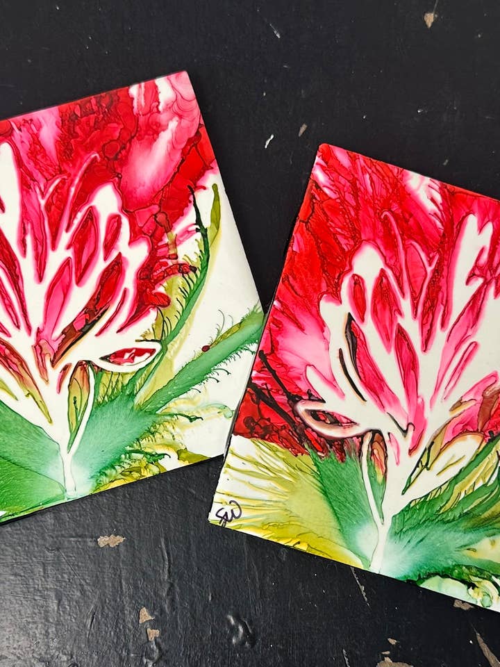 Indian Paintbrush Coaster Set for wholesale by Red Shed Redos Artistry