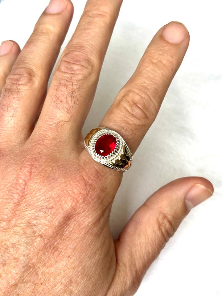 925 Sterling Silver Ring with 10K Gold Overlay and Oval Red for wholesale by QURI