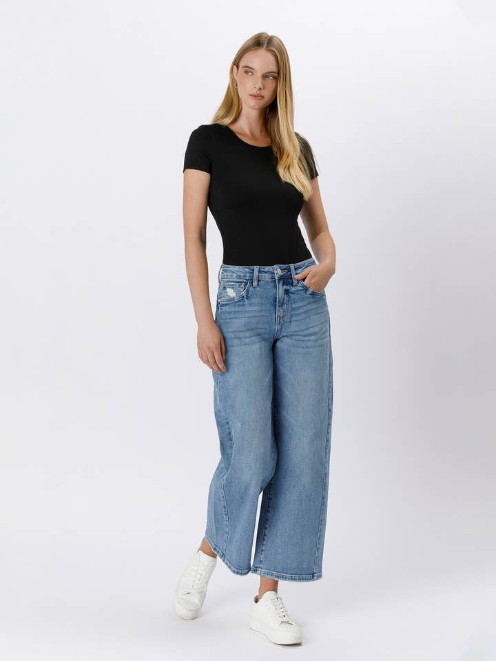 IDEALLY TUMMY CONTROL HIGH RISE BAGGY WIDE JEANS LV1471 for wholesale on Faire