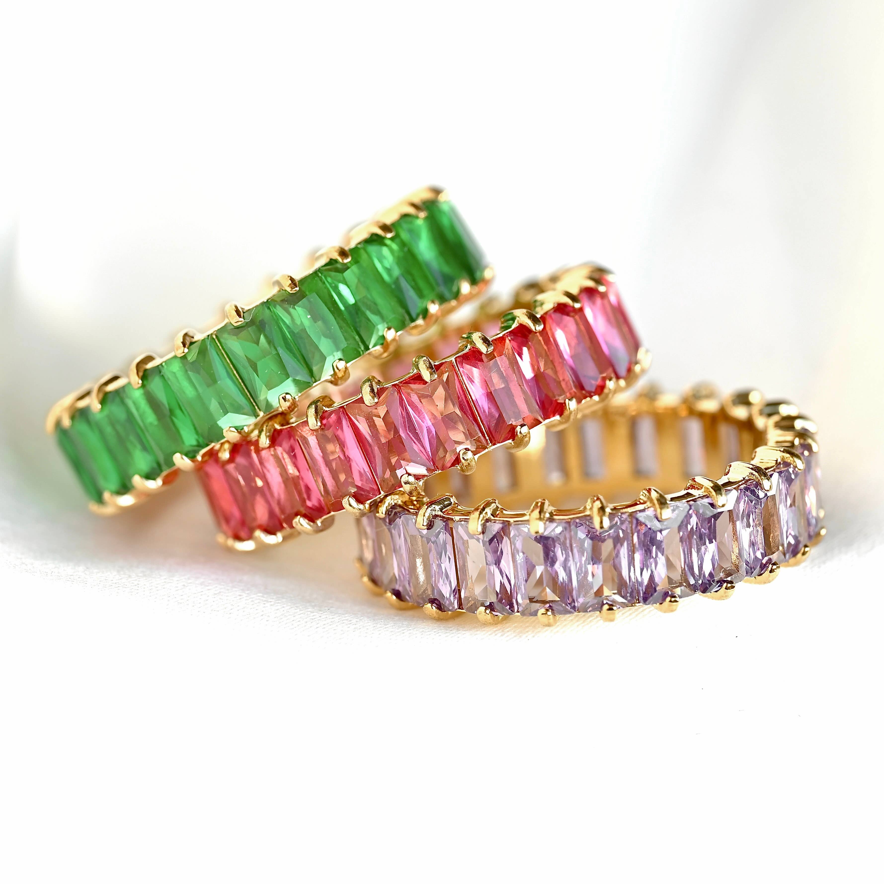 Blueyejewelry - Wholesale Multi-Stone Ring - Baguette Diamond Ring - Wide Baguette-cut CZ Ring 17