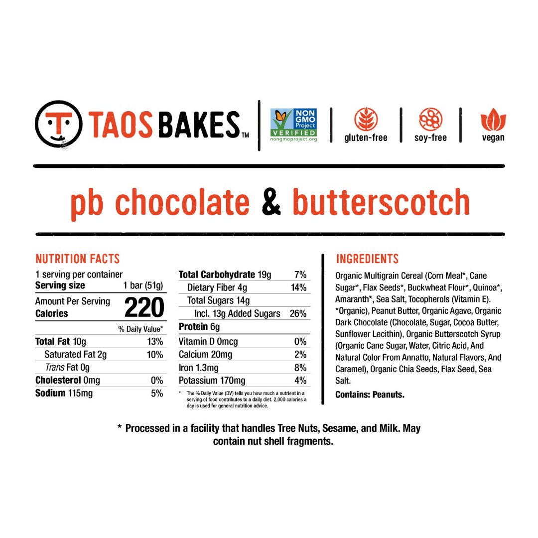 Taos Bakes - Wholesale Snack Bar - PB Chocolate & Butterscotch | Snack Bars | 1.8oz VEGAN2