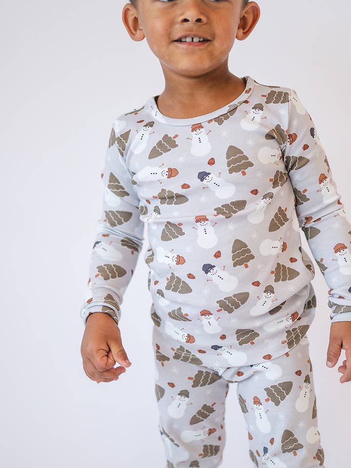 Organic Cotton Baby Toddler Winter Holiday Snowman Pajamas for wholesale by Gaia Baby Goods
