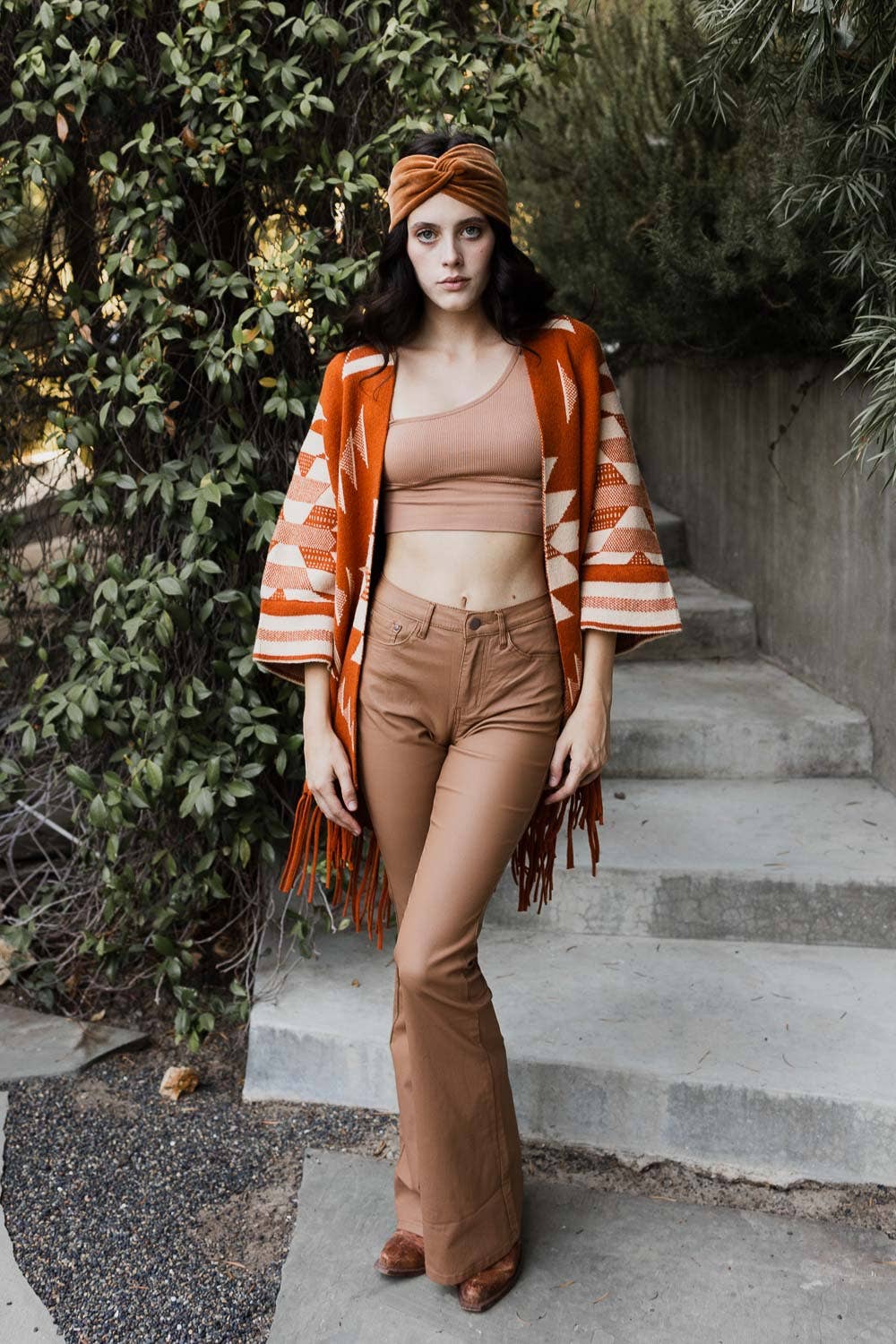 Bronze Cozy Aztec Luxe Fringed Ruana – Perfect for Fall & Winter  for wholesale on Faire2