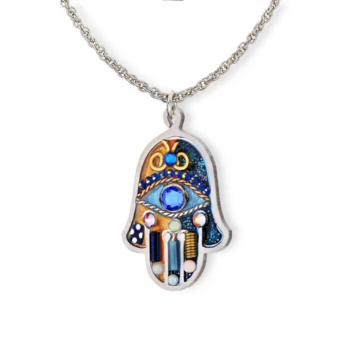 Seeka Blue and Gold Hamsa for wholesale by Seeka Jewelry and Judaica