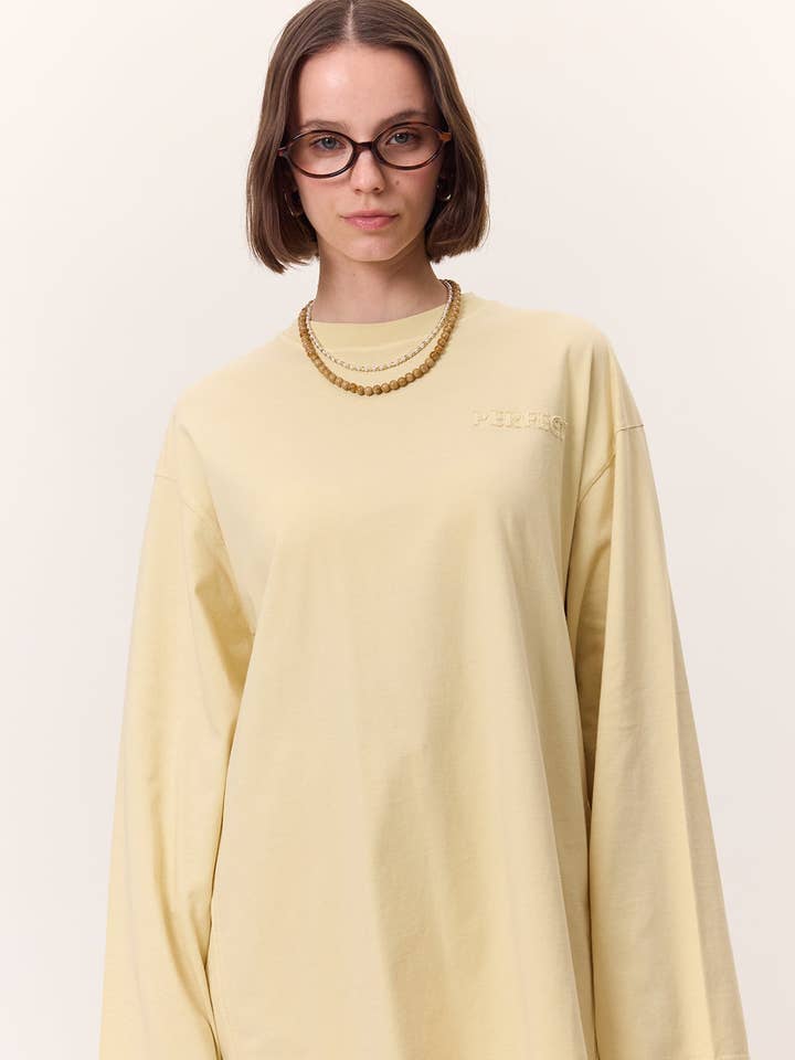 Washed Effect Long-Sleeve T-Shirt Yellow for wholesale by MANUKA