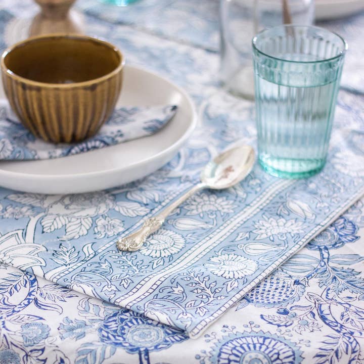 Tovagliette in cotone con stampa floreale blu - Set di 6 per la vendita all'ingrosso da parte di TerraWeaveHome