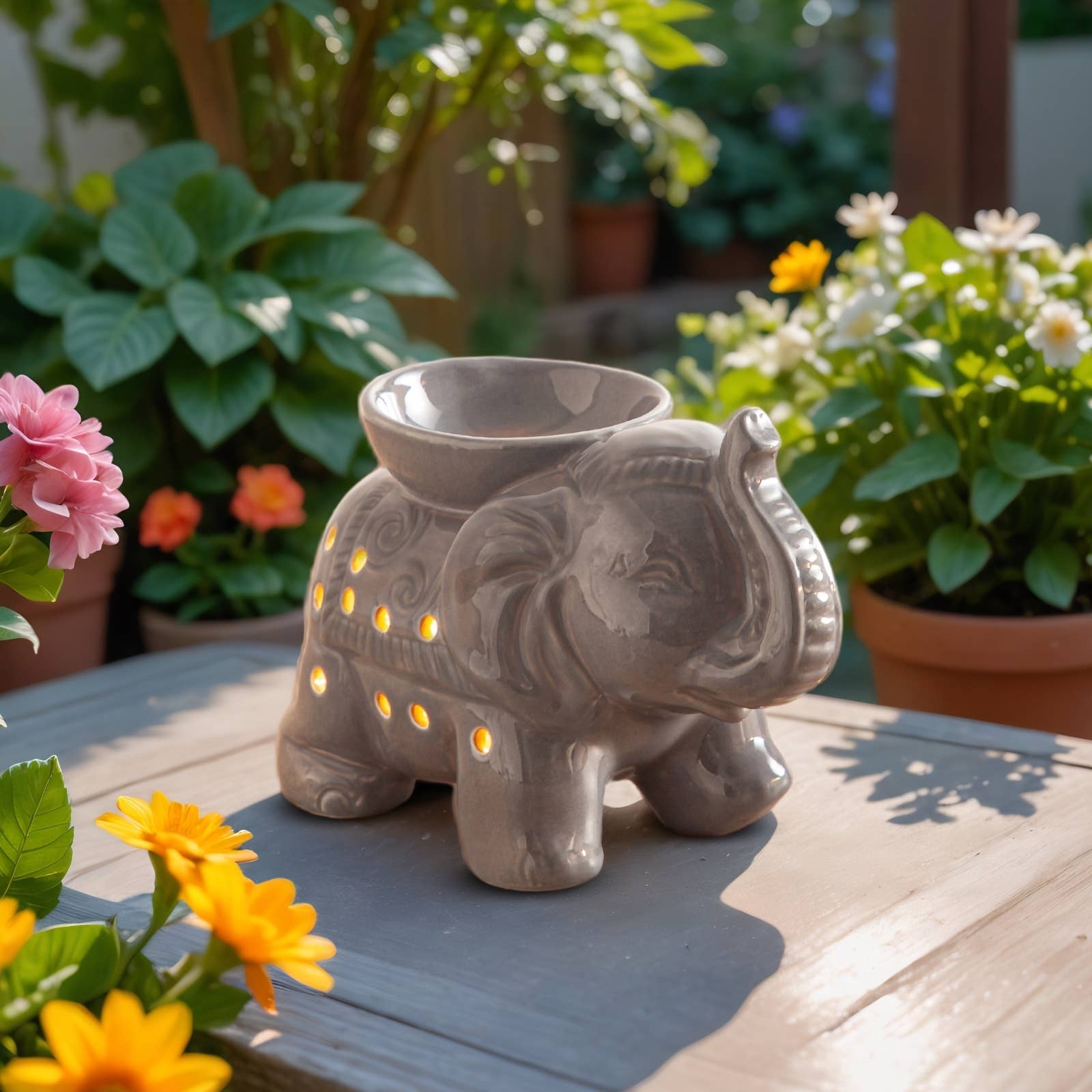 Zen'Arôme - Vendita all'ingrosso Portacandele - Bruciatore olio fondente cera profumata elefante Tandor grigio15