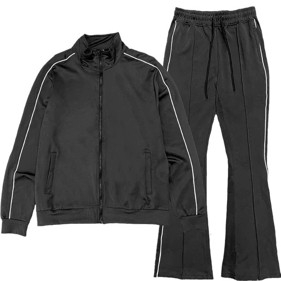 WEIV - Wholesale Tracksuit - Men's - Mens Stacked Flare Track Suit SET 0