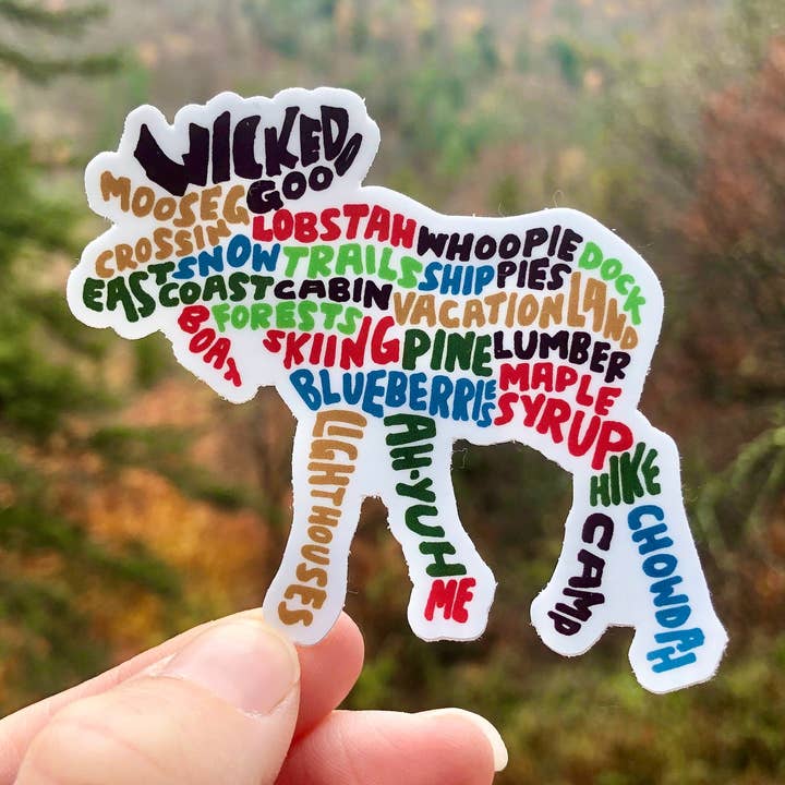 Hand-Lettered Maine Moose Sticker for wholesale by Wander On Words