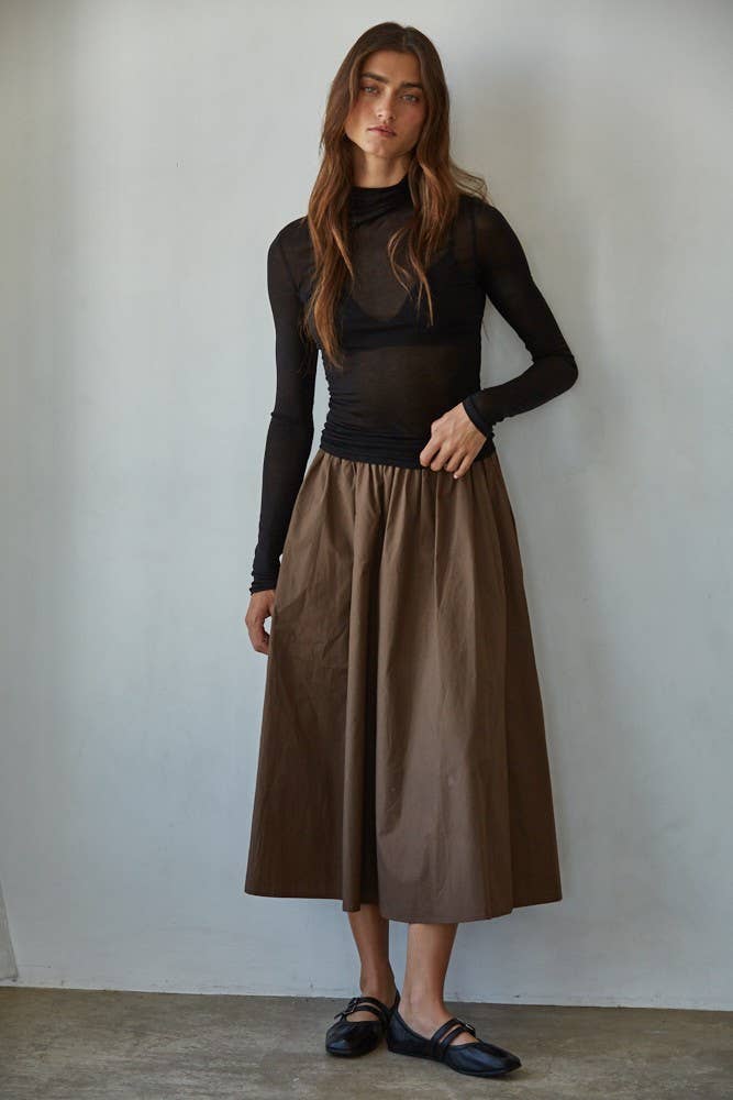 By Together - Wholesale Skirt - Women's - L8829B | Woven Cotton Elastic Waist Flare Midi Skirt 1
