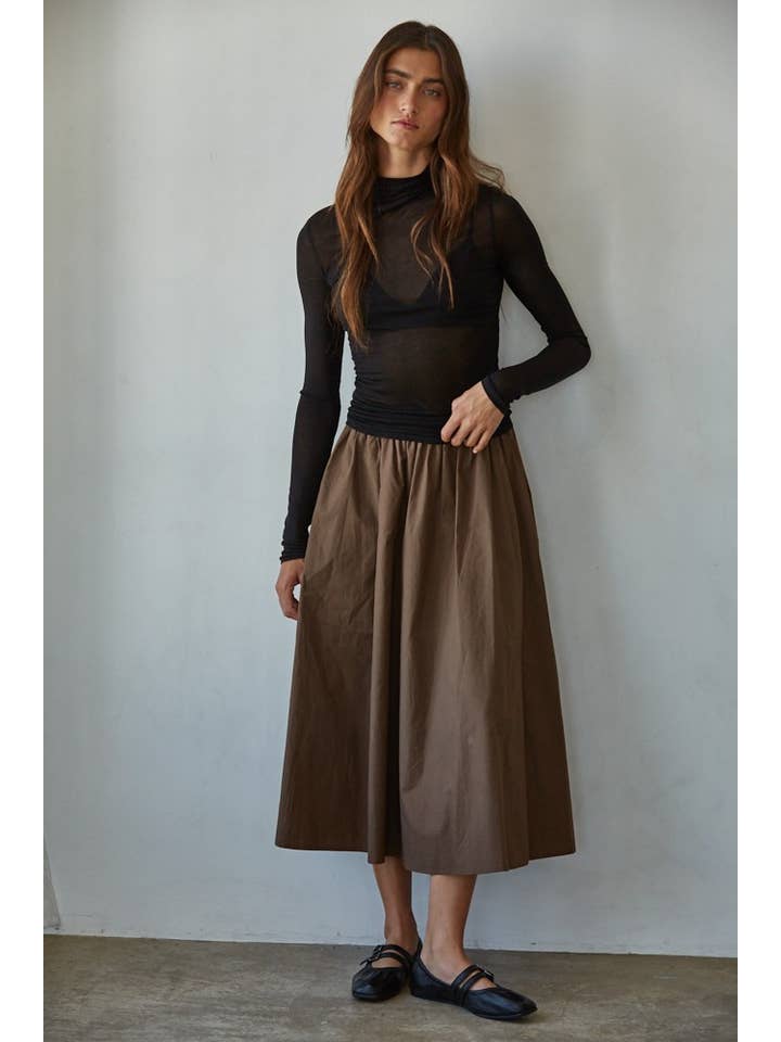By Together - Wholesale Skirt - Women's - L8829B | Woven Cotton Elastic Waist Flare Midi Skirt 1