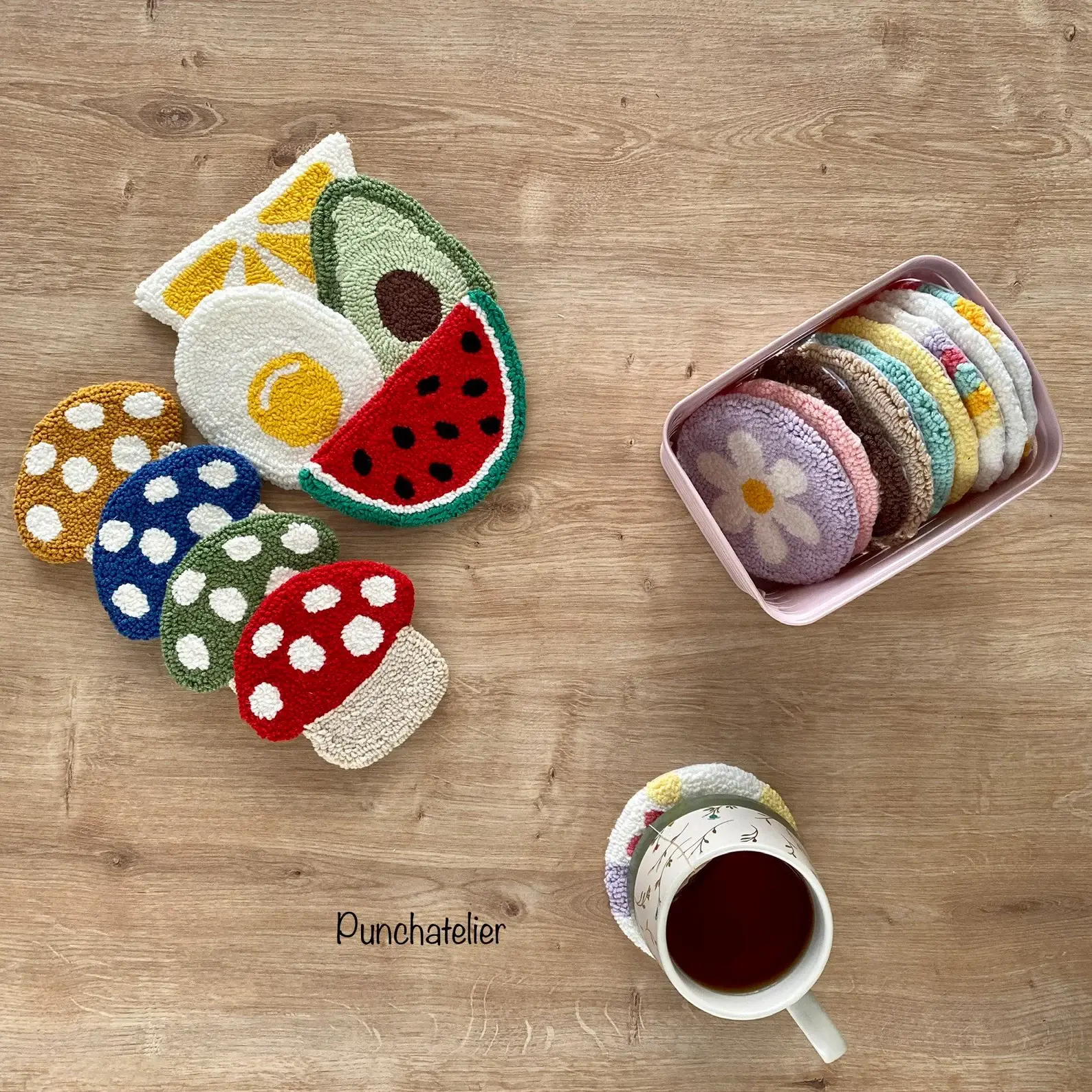 PunchAtelier - Wholesale Embroidery/Cross Stitch Supplies - Dıy Punch Needle Coaster Kit 4 pcs6