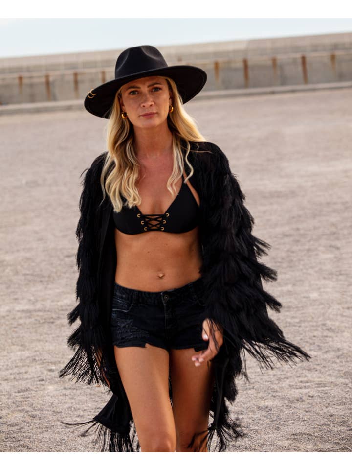 Festivo kimonos - Wholesale Kimono - Women's - The Fringed Kimono - Black - Unisex - Festival Clothing7