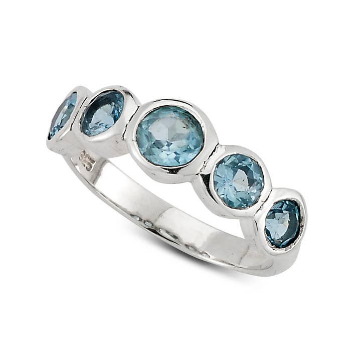 SS 5 Stone Blue Topaz Ring for wholesale by Eli Pebble