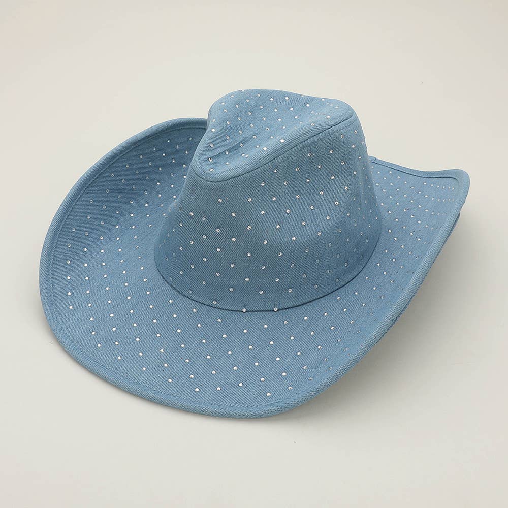 Sensibling Corp. - Vente Chapeau en feutre - femme - Chapeau Fedora Cowboy Western en Denim avec Strass Scintillants4