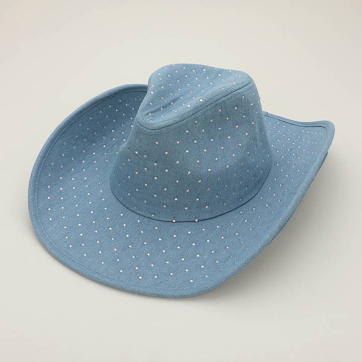 Sensibling Corp. - Vente Chapeau en feutre - femme - Chapeau Fedora Cowboy Western en Denim avec Strass Scintillants4
