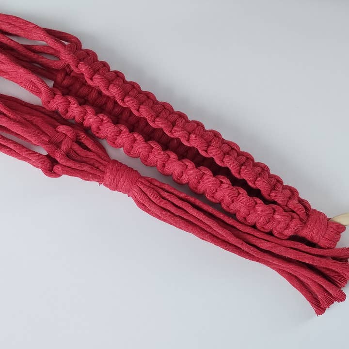 Classic Macrame Plant Hanger - Berry Red for wholesale by Hedge Crafts By Kristina