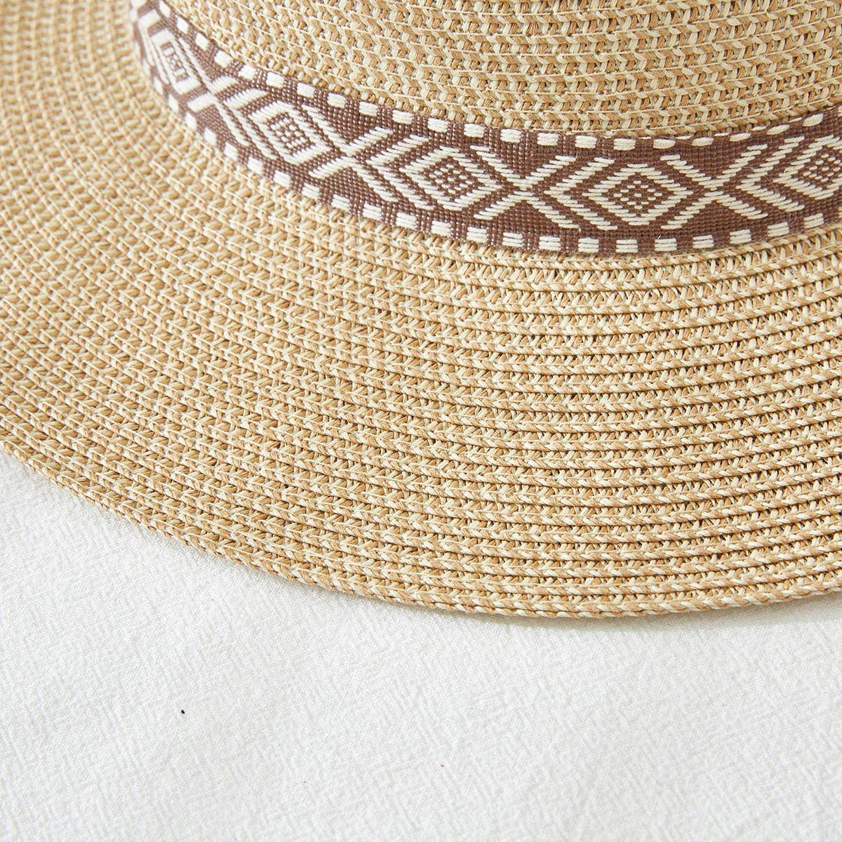 Suzie Q USA - Wholesale Straw Hat - Women's - Two Tones Straw Hat with Aztec Pattern Trim4