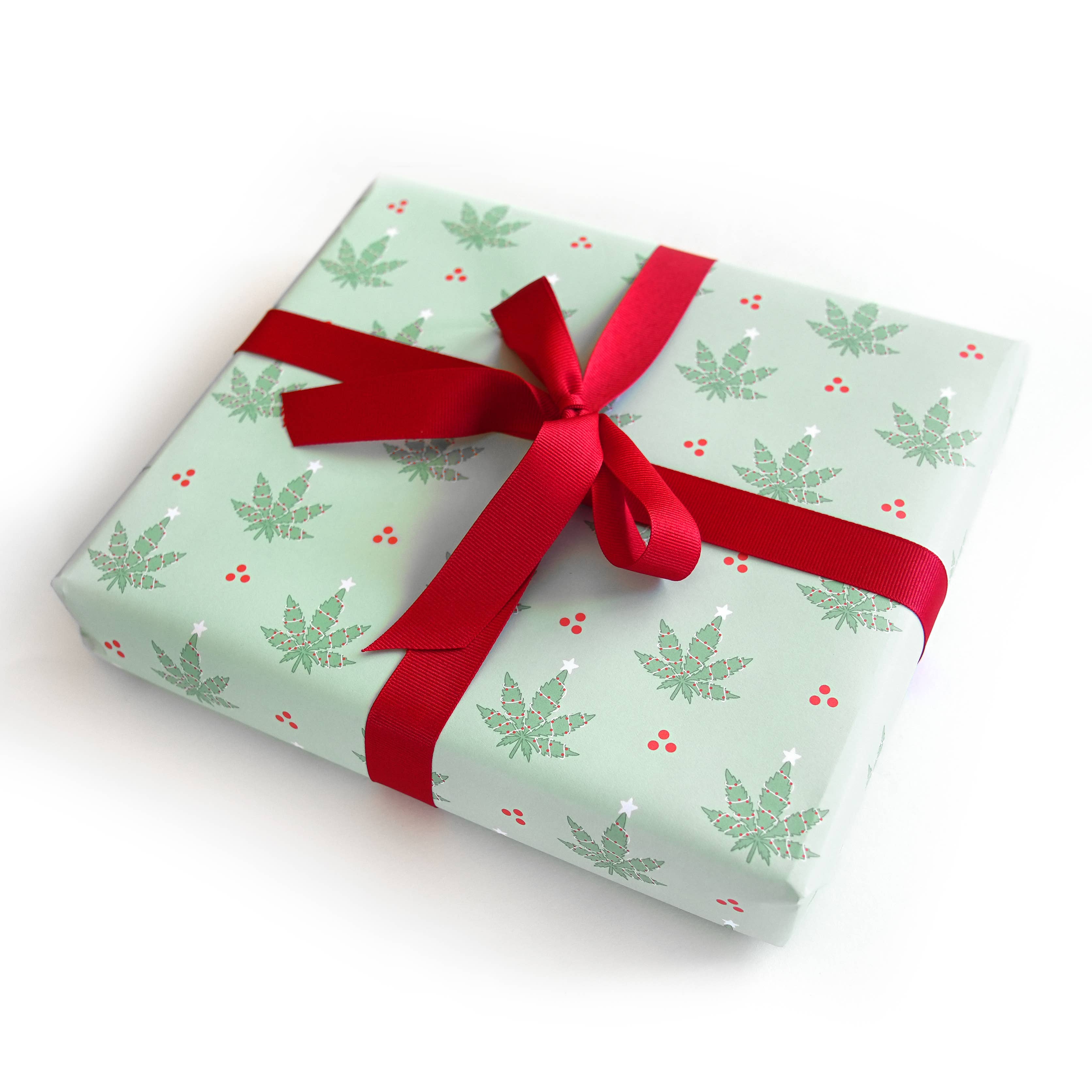 Unblushing - Wholesale Flat Wrap - Funny Weed Christmas Dispensary Gift Wrapping Paper (Sheets)1