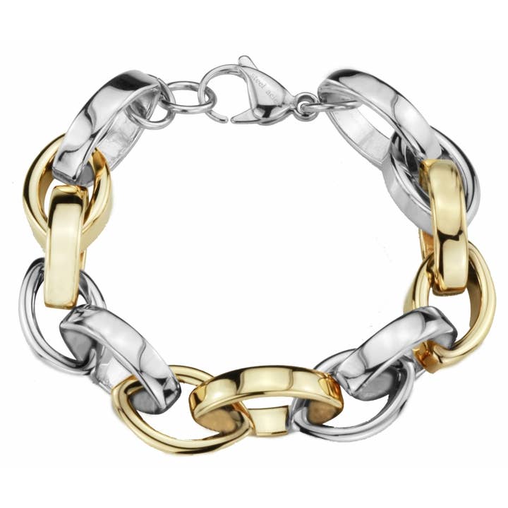 Traveller Bracelet - Stainless Steel - bicolor - 21cm for wholesale by Hollander Jewels B.V.