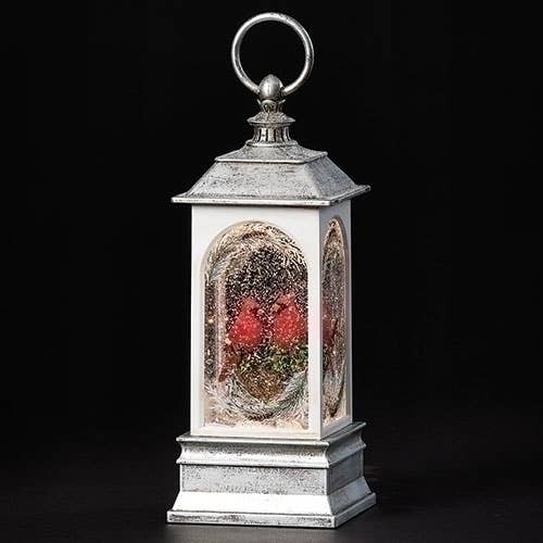 Lighted Swirl Lantern Cardinal Pair on Branch for wholesale by Roman